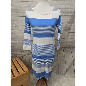 LILLY PULITZER Dress‎ Women's Size Small Blue Stripe Pima Cotton 3/4 Sleeve Mini